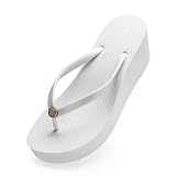 [LA-Hazel] ビーチサンダル レディース 厚底 歩きやすい 6cm 4cm 滑り止め 防臭 速乾 柔らかい シューズ ビーサン 通年適用 黒 白 (6cmヒール：ホワイト, measurement_24_point_5_centimeters)