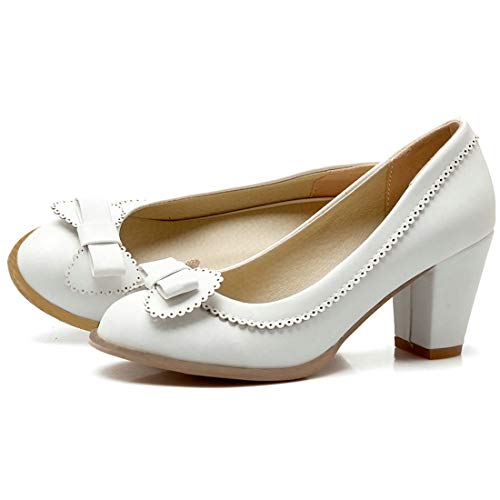 MAVMAX Women's Vintage Block High Heel Pumps with Bows2