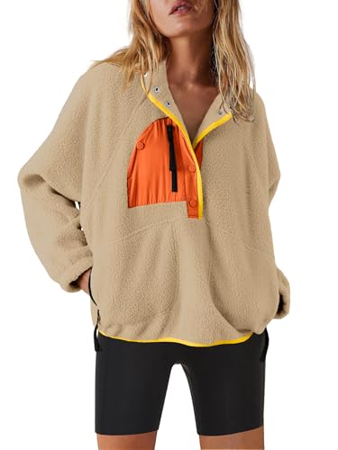 Nirovien Womens Fuzzy Fleece Pullover Button Down Sherpa Jackets(Apricot,S)