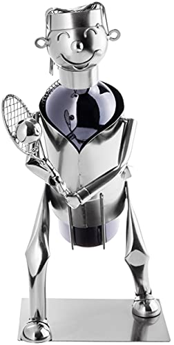 Brubaker Wine Bottle Holder Tennis Player - Metal Sculpture Bottle Stand - Wine Gift For Tennis Fans With Greeting Card #TOP5