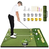 Premium Dual-Turf Golf Mat with Ball Tray, 5x4 FT Golf Hitting Mats Practice Outdoor Indoor for Backyard Driving Range Simulator Mat, Golf Chipping Swing Training Aid Mat, Gifts for Dad,Men,Golfers