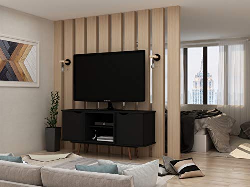 Manhattan Comfort Hampton Mid Century Modern Living Room 4 Shelves Television Stand, 53.54", Black #TOP4