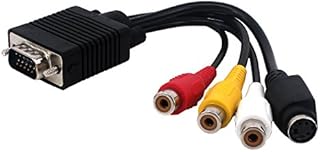 Yilan Premium VGA 15 Pin Male to TV Converter S-Video + 3 RCA Out Cable Adapter Wire Cord for TV PC Computer AV Projector