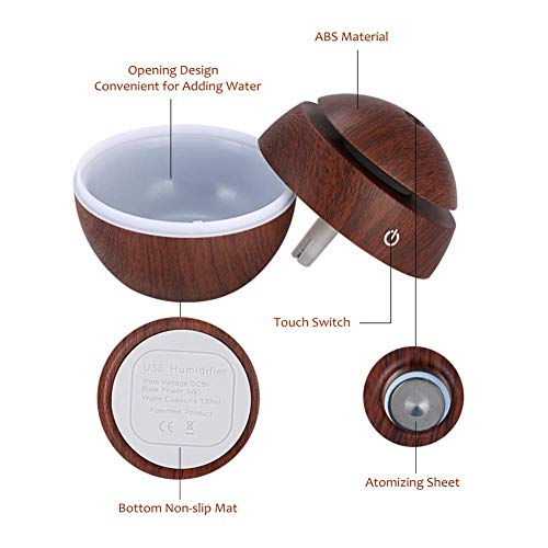 Diffusore Per Oli Essenziali Con Luci LED 7 Colori – Umidificatore USB Ricaricabile 130 Ml Per Casa, Ufficio E Yoga