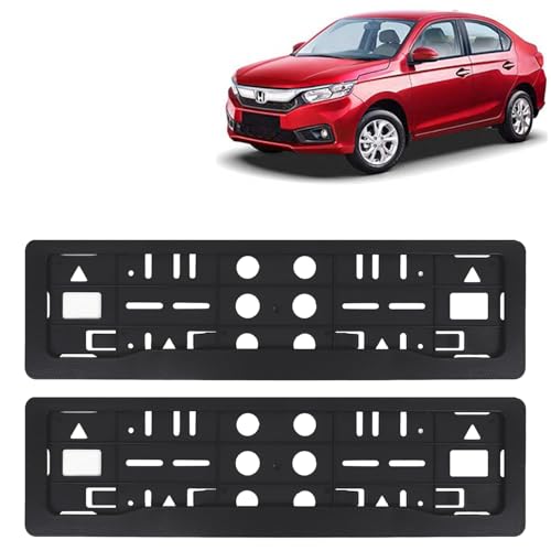 Image of KINGSWAY Amaze Car Number Plate Frames for All 2018 to 2020 Models of Honda Car Registration Plate Holders, Black Licence Plate Covers (Front and Rear), Universal Size 51.5 x 14.5 cm