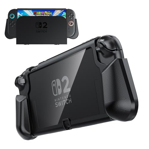 Protection Nintendo Switch 2 rigide transparente et noire avec grip de jeu