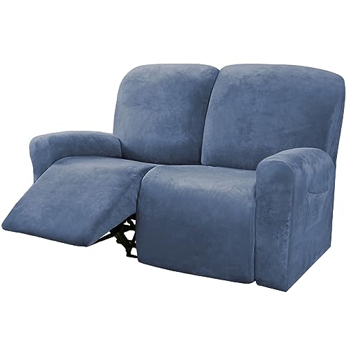 HYPIQQ Fluwelen stoel meubelbeschermer zachte antislip hoge stretch voor covers hoge stretch bankhoezen spandex pluche stoelhoezen meubelbeschermer verwijderbaar wasbaar,Stone blue,2