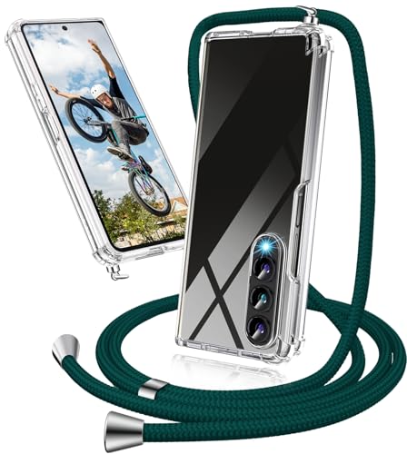 Coque Samsung Galaxy Z Fold 4 verte ultra fine transparente avec cordon