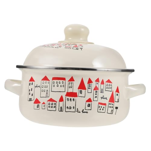 HEMOTON Olla De Sopa De Esmalte Inducción Bote Cocinando Largo Bote De Stock Olla De Sopa Mangos Salina Stockpot Con Tapa Pot De Estofado Vintage Potes De Guiso Con Tapas Estofado Esmalte