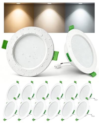 Lot de 12 Spot LED Encastrables 68mm 5W 220V, 3 Températures de Couleur Réglables, Blanc Chaud 2700K / Neutre 4000K / Froid 6000K, Spots de Plafond IP44...