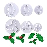 6Pcs Christmas Holly Leaf Plunger Cutters, Cake Cupcake Gum Paste Sugar Craft Decorating Tools