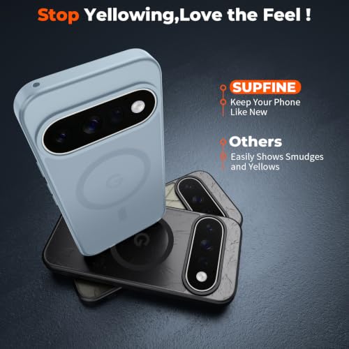 Image of SUPFINE Magnetic for Google Pixel 11 Pro Case - Sliver Blue | With Screen Protector,Translucent Matte,Built-in Magnets,Military Grade Drop Protection,Shockproof Phone Cover