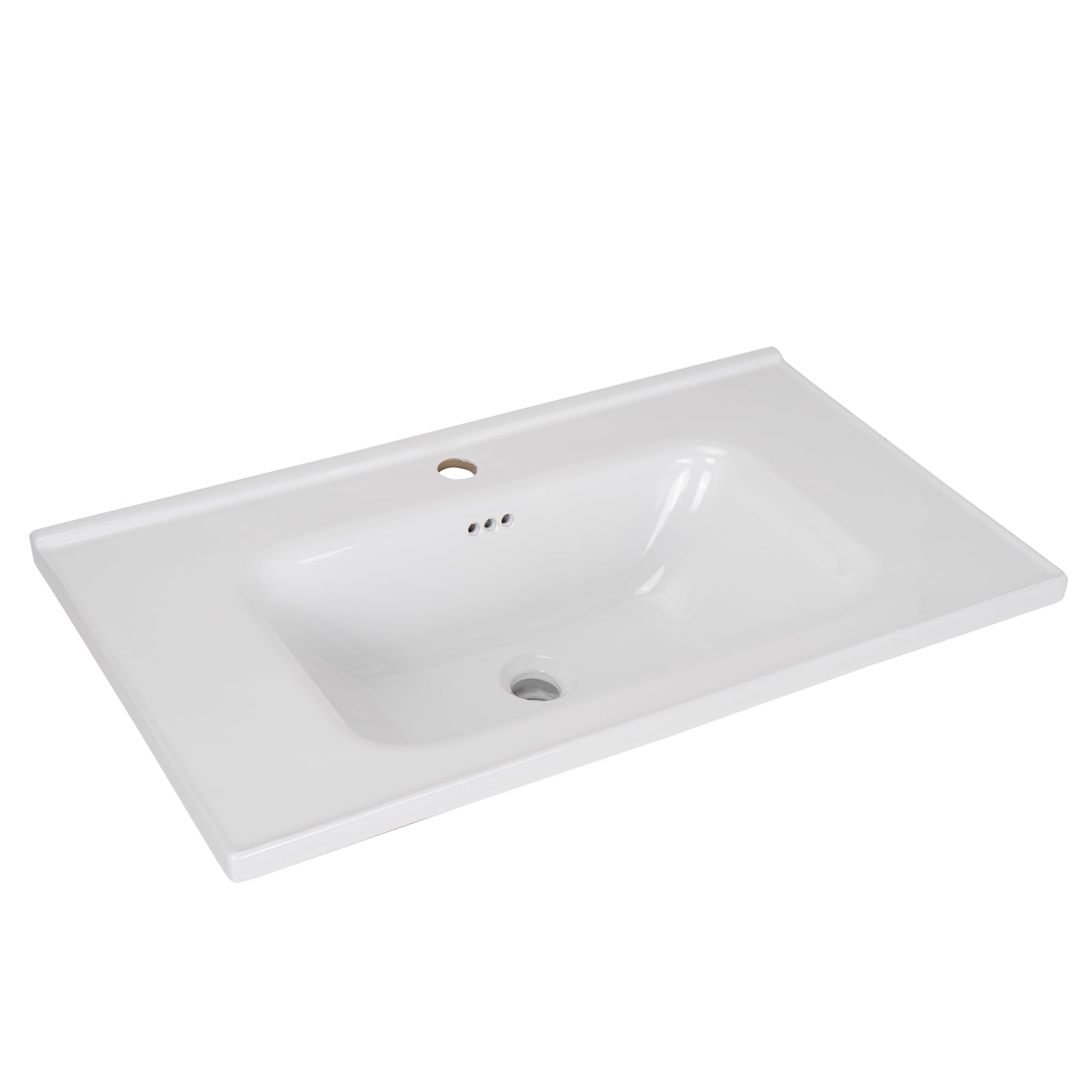 Lavabo empotrable de cerámica con orificio para grifo, 60 x 47 x 15 cm