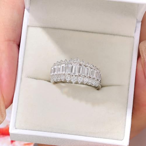 Wuziwen Emerald Cut Wedding Bands for Women Engagement Rings for Her Cubic Zirconia Eternity Ring 925 Sterling Silver2