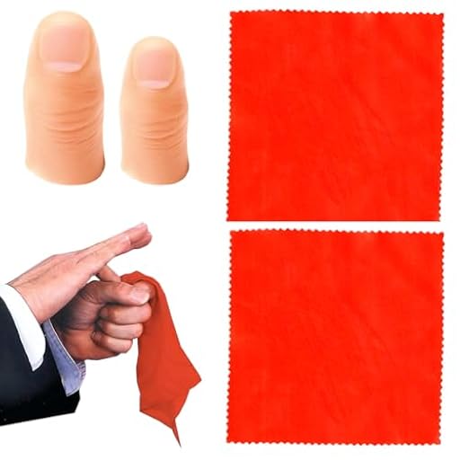 KEQAR 2 accesorios de pulgar mágico, truco de magia, accesorio de magia, y 2 pañuelos rojos, 1 grande y 1 pequeño, adecuado para todos, para la fiesta de artículos de magia | Ya disponible en tu tienda friki favorita! En mundofriki.es!
