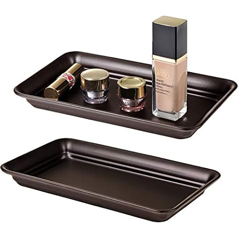 Vintage Farmhouse Decor Metal Vanity Tray(2 Pack),Countertop Guest Hand Towel Storage Organizer Tray Dispenser, Sturdy Holder for Perfume,Cosmetics, Jewelry, Makeup Bathroom Organizer(Bronze) Cover