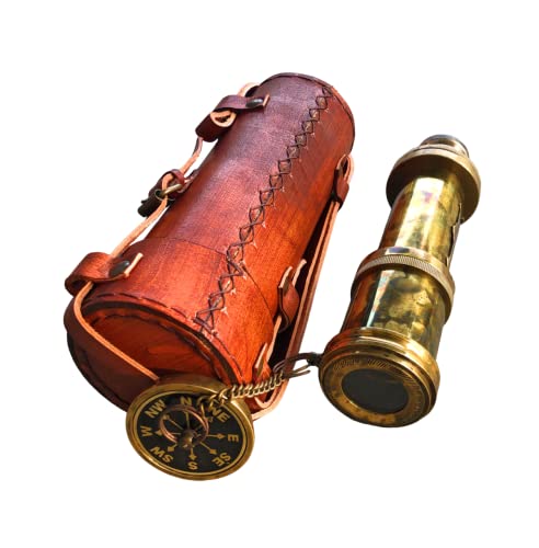 Brass Dollond London 1920 Marine Collectible Decor Nautical Gift Spyglass Antique Mounted Solid Brass Pirate Telescope with Leather Box (Brass Antique)