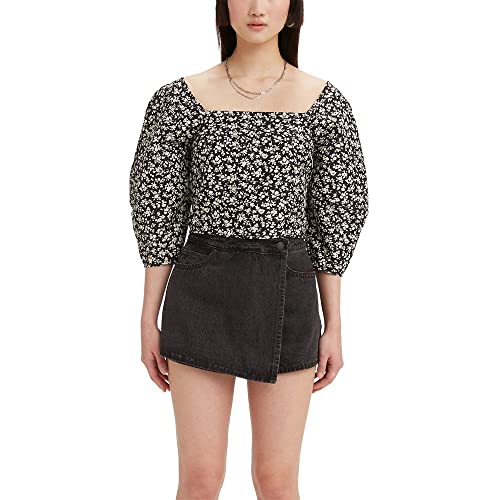 Levi's Women's Long Sleeve Yvie Blouse, (New) Odessa Floral Black Agate, Medium