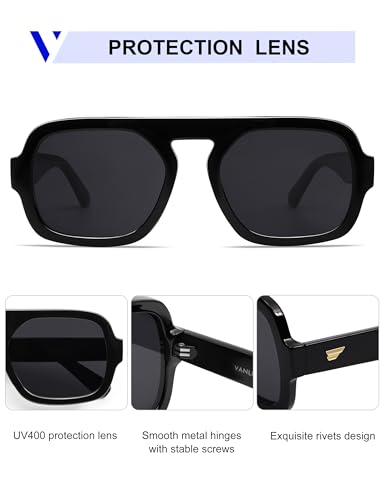 Image of VANLINKER Retro Square Aviator Sunglasses for Women Men 70s Vintage Style Trendy Flat Top Rectangle Sun Glasses VL9826