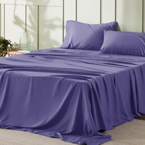Image of Bedsure Queen Sheet Set - 4 Pieces Soft Queen Size Sheets - Breathable & Cooling - Hotel Luxury - Easy Care Polyester Microfiber Bedding for Women, Men, Iolite