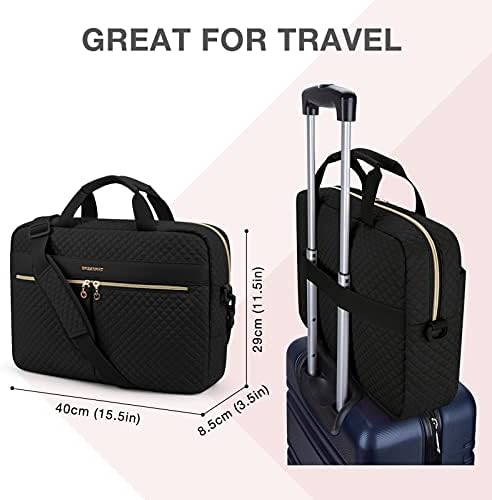 bagsmart Laptop Bag, 15.6 Inch Briefcase for Women Large Laptop Case Computer Bag Office Travel Business (15.6 inch-Black)