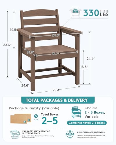 Image of SERWALL Outdoor HDPE Dining Chairs with Arms & Widended Seat, Set of 2, Brown