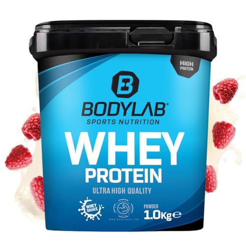 Bodylab24 Eiwitpoeder Whey Protein Framboos-Yoghurt 1kg, eiwitshake voor krachttraining en fitness, Whey poeder kan spieropbouw ondersteunen, Hoogwaardig eiwitpoeder met 80% eiwit, Aspartaamvrij