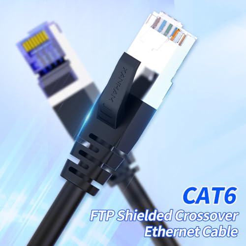 Image of Cat6 Crossover Ethernet Cable Shielded 10FT T-568A to T-568B RJ45 Male to Male FTP Network LAN Patch Cord, Black