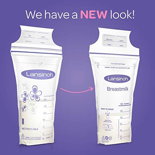 Lansinoh Breast Milk Storage Bags Breastmilk Pouches for fridge or freezer use, store flat or standing, BPA and BPS free, pre-sterilised, double zipper seal, Pack of 25