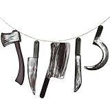 JOYIN 5 Pieces Bloody Halloween Weapons Machete, Knife, Axe, Cleaver and Sickle Halloween Props Party Decoration Set for Halloween Decoration, Haunted Houses and Chunky Costume. Size 15