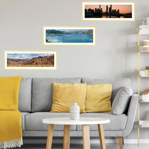 Image of JCJMY 12x30 Picture Frame with 9x27 Mat, Display Photo 9x27 with Mat or 12 x 30 Without Mat, Wall Hanging Large 12 by 30 Poster Frame with Plexiglass, Gold