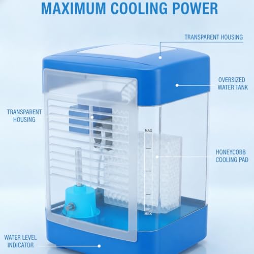Image of Drumstone Portable Air Cooler for Room, Personal Evaporative Air Cooler with Large Water Tank, Honeycomb Cooling Pads, Multi-Speed Fan, Remote Control, Energy Efficient Mini Air Cooler for Home