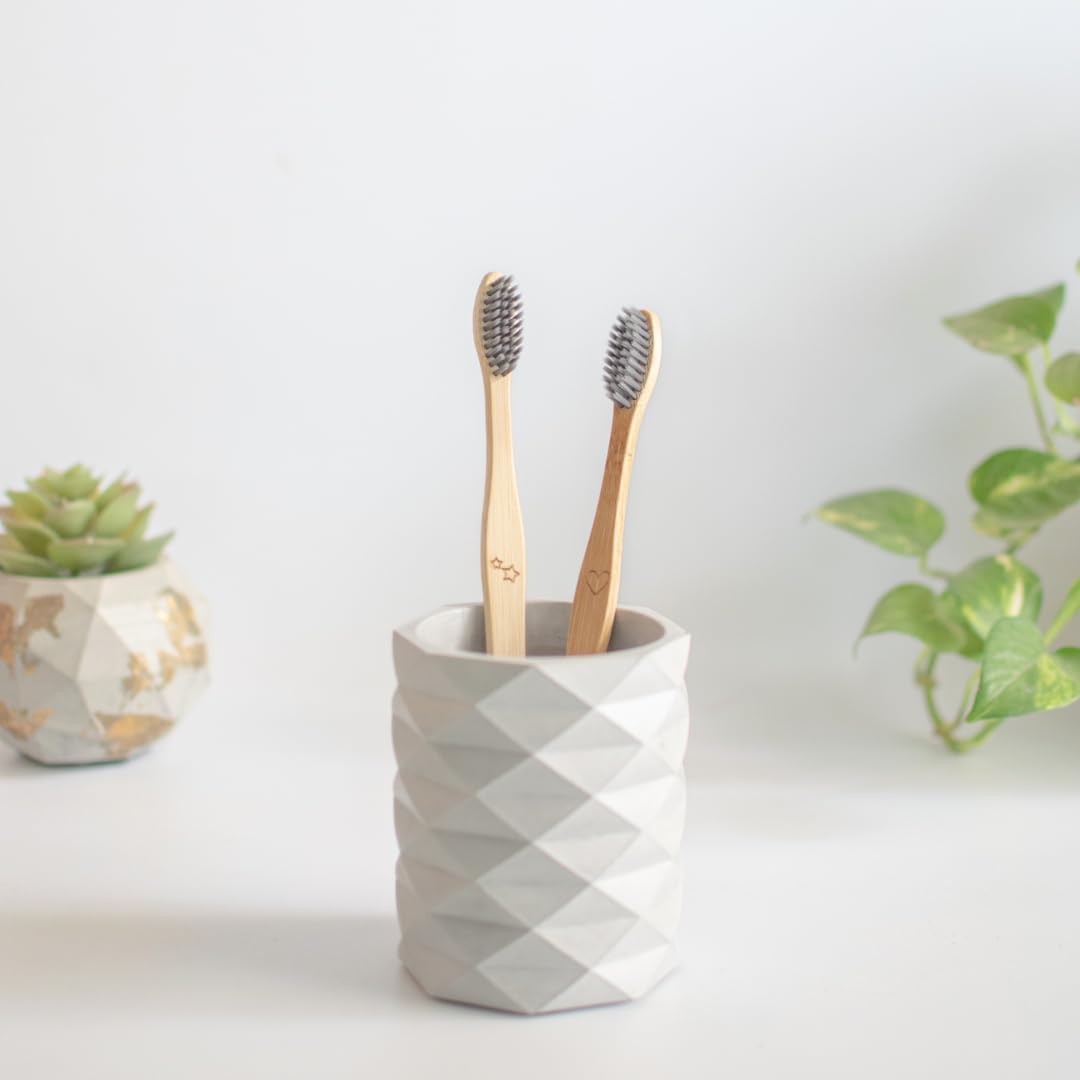 Dwell dapper | Concrete Made Toothbrush Holder | Hand Crafted | Multi-Purpose Pen Holder, Remote Holder | Stripe Design (Grey) — Amazon image 10