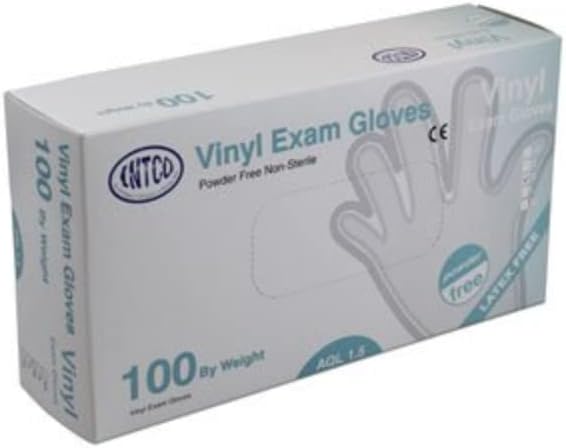 Intco vgpf4501-3 powder-free vinyl disposable gloves, medium, clear, 100 pieces