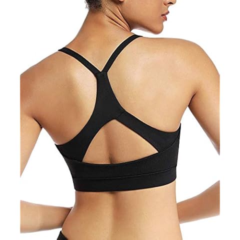 Yaavii Women's Sports Bra without Underwire Padded Yoga Bra Push Up Women Bustier Breathable Elasticity Sports Bra Top - Black - L Cover