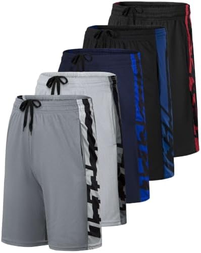 5 Pack Men's Mesh Shorts 9" Long Athletic Running Workout Gym Basketball