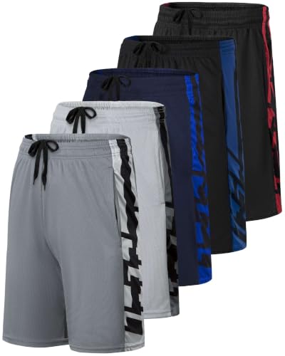 5 Pack Men's Mesh Shorts 9" Long Athletic Running Workout Gym Basketball