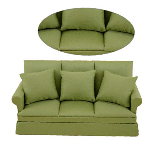 Deanyi 1:12 Scale Nette Stoff DREI-Personen-Sofa Puppenhaus Mit 3 Kissen Miniatur-holzmöbel Couch Handmade Crafts… – Bild 6