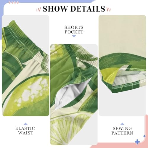 Lime and Floral Boys Long Pants Soft Trousers Elastic Waist Kids Lounge Bottoms with Pockets S-XL4