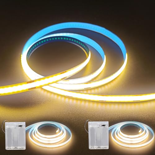 Image of ZSLAIFU 2Pack Battery Powered LED Strip Lights, 3.28FT COB LED Light Strip, Warm LED Strip Light for Under Cabinet, Closet, Shelves, Bedroom, DIY Lighting Battery LED Strip Lights