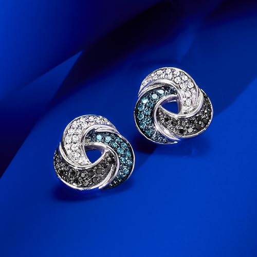 Ross-Simons 0.25 ct. t.w. Blue, Black and White Diamond Love Knot Earrings in Sterling Silver3