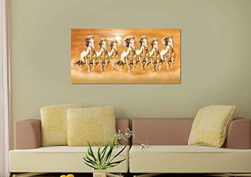 Image of Art Factory Canvas Animals Themed Running 7 Horse Painting (24x48 Inch, Brown)