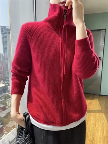 Womens Merino Wool Knit Cardigan Lapel Long Sleeve Zip Sweater Casual Warm Lightweight Top4