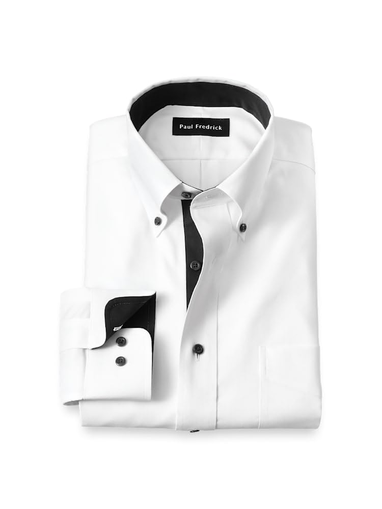Paul Fredrick Mens Slim Fit Comfort Stretch Non-Iron Solid Dress Shirt