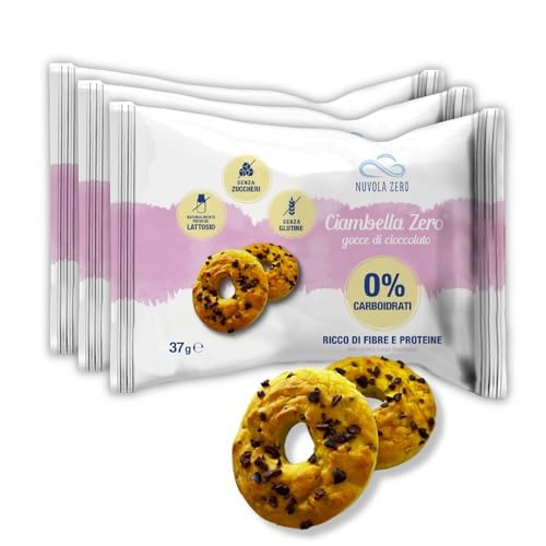 #Commissioniguadagnate<br>Nuvola Zero - Ciambella Zero Snack Proteici Senza Zucchero Dolci Senza Glutine e Lattosio Zero Carboidrati Con Gocce di Cioccolato Confezione da 3pz. Made in Italy.
