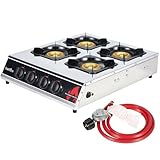 BESTFIRE 4 Burner Propane Gas Stove 40,000 BTU Stainless Steel Cooktop with Enamel Pan Support, Electronic Ignition, Regulator & Hose Included, Portable Gas Stove for Camping, Outdoor Cooking, BBQ