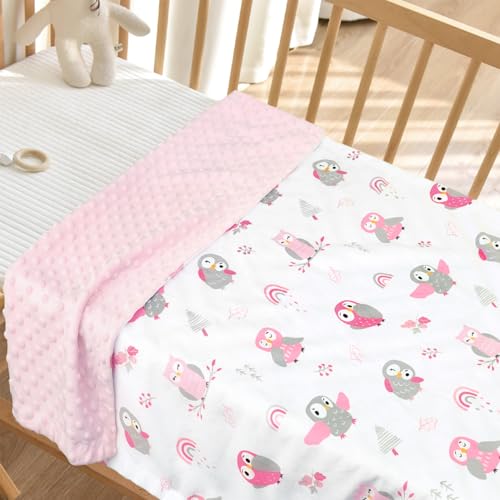 Image of BORITAR Baby Blanket for Boys Girls Soft Plush Minky Fabric with Dotted Backing, Lovely Animal Owl Design Blanket for Toddler Newborn 30 x 40 Inch(75x100cm)