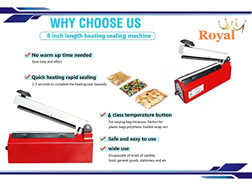 Image of Royal Hand Impulse Heat Sealing Machine | Made In India | 8 inch Inch (200 mm) | Beep Sound | Plastic Bag | Time Adjustment Facility | Table Top | Polythene Sealer