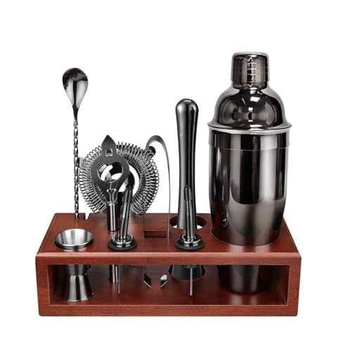Set coctelera con soporte de madera 750 ml acero inox