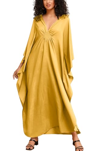 Women's Solid Color Bohemian Kaftan Dress Beach Cover Ups Plus Size Bathrobes One Size